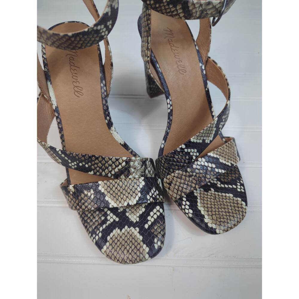 Madewell Liv Heeled Sandal Snake Embossed Leather Strappy 8 - Picture 6 of 6